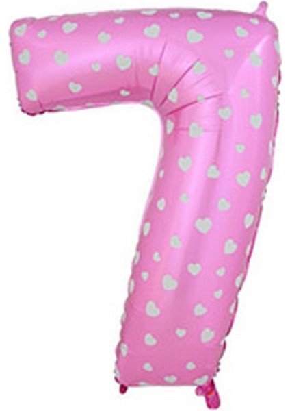 Kalpli 90 cm Pembe Renk Rakamlı Folyo Balon 7 Numara