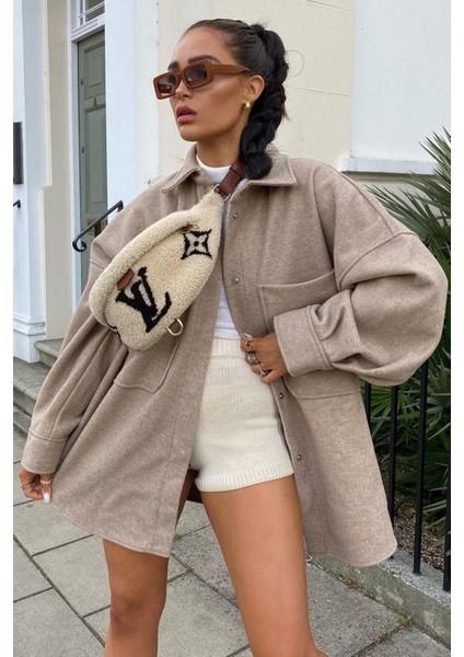 Mad Girls Bej Over Size Gömlek Ceket MG1281