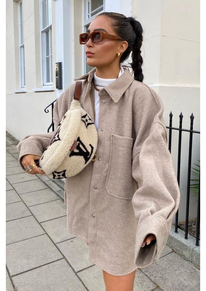 Mad Girls Bej Over Size Gömlek Ceket MG1281 modelleri