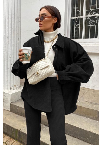 Mad Girls Siyah Over Size Gömlek Ceket MG1281