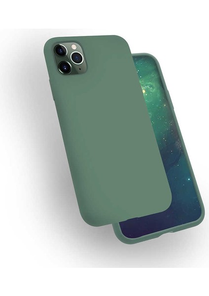 - Apple iPhone 11 Pro Max - Kılıf Soft Prüzsüz Renkli Silk Silikon - Koyu Yeşil