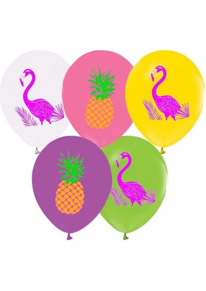 Hula Havai Partisi Ananas Flamingo Baskılı Latex Balon 10 Adet