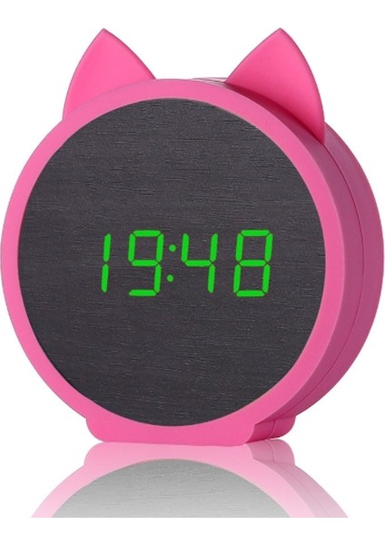 Silikon Kedi Şekli Ahşap Sessiz LED Elektronik Çalar Saat Yeşil Işık + Mavi (Yurt Dışından)