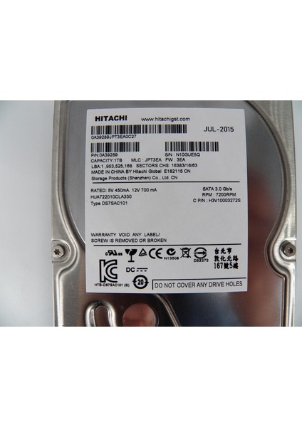 1TB 3.5" 7200RPM 32MB Sata 3 Harddisk HUA722010CLA330