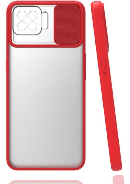 Oppo Reno 4 Lite Kılıf Kamera Sürgülü Kapak Kırmızı