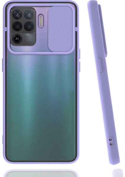 Oppo Reno 5 Lite Kılıf Kamera Sürgülü Kapak Lila