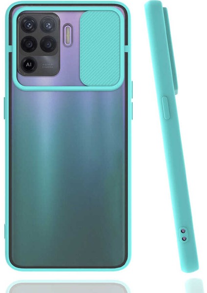 Oppo Reno 5 Lite Kılıf Kamera Sürgülü Kapak Turkuaz