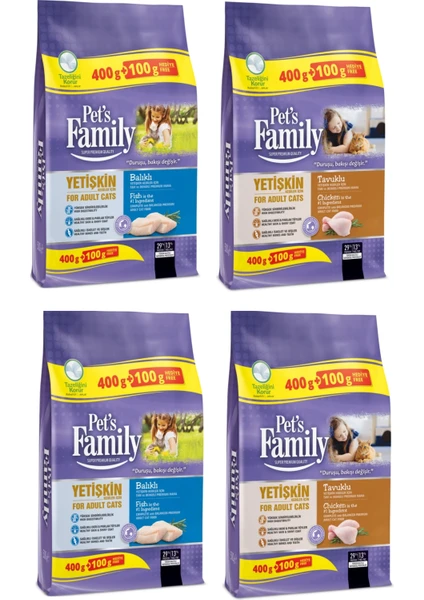 Pets Family Premium Yetişkin Kedi Maması 500 Gram x 4'lü