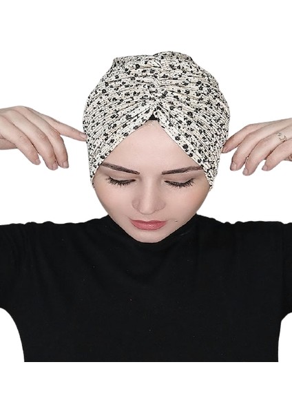 Kadın Desenli Büzgülü Trend Bone Krem modelleri