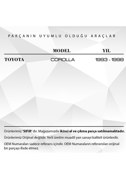 Toyota Corolla Için Su Fıskiye Memesi (1993 - 1998) fiyatları