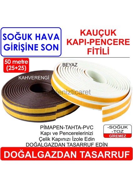 Kauçuk Kapı Pencere Fitili Kahve 50M