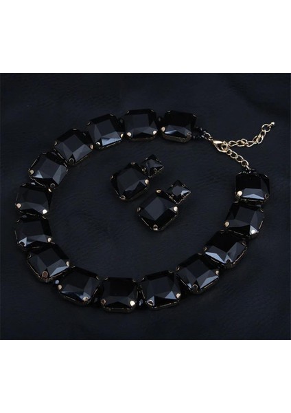 Stalaıt Foxer Bohemian Geometrik Siyah Küpe Kolye Takı Seti modelleri