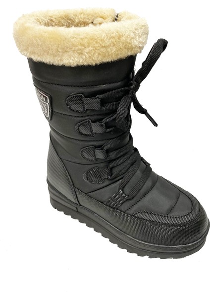 995-21 Kürklü Kar Kış Filet Kız Çocuk Bot Siyah Bej