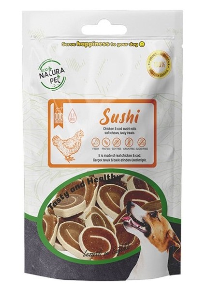 Eco Natura Pet Tavuk Etli Sushi Yumuşak Yuvarlak Köpek Ödülü 100 gr