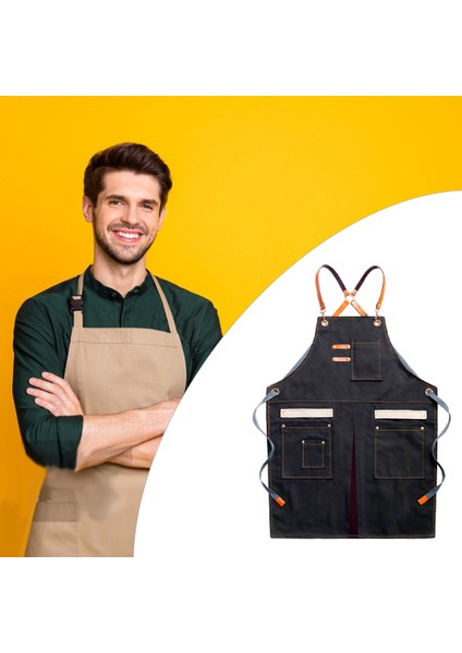 Tuval Önlük Üniforma Unisex Doğrama Sanatçı Pişirme Pişirme Salonu Garaj Sarı (Yurt Dışından)