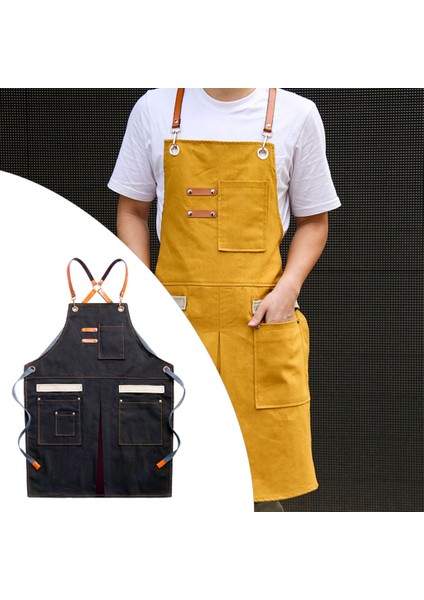 Tuval Önlük Üniforma Unisex Doğrama Sanatçı Pişirme Pişirme Salonu Garaj Sarı (Yurt Dışından)
