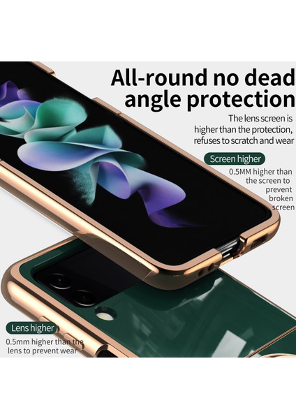 Samsung Galaxy Z Flip 3 5g Için Halka Tutucu Stand Darbeye Dayanıklı Yumuşak Tpu Elektroliz Tampon Kılıfı Kapağı Dark Yeşil (Yurt Dışından) modelleri