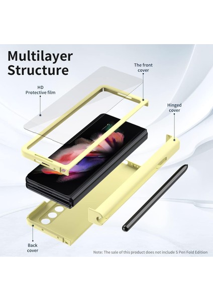 Samsung Galaxy Z Fold 3 5g Için Menteşe Koruması Ekran Koruyuculu Sert Pc Kapağı Tam Gövde Koruyucu Kılıfı Sarı (Yurt Dışından) modelleri