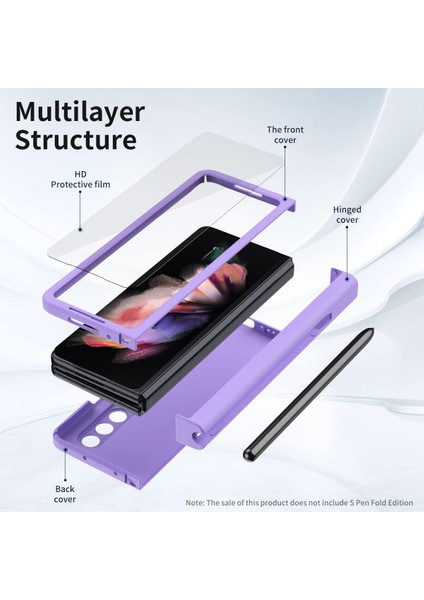 Samsung Galaxy Z Fold 3 5g Için Menteşe Koruması Ekran Koruyuculu Sert Pc Kapağı Tam Gövde Koruyucu Kılıfı Mor (Yurt Dışından) modelleri