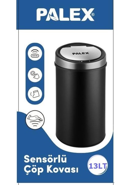 Palex Sensörlü Şarzlı 13 Litre Siyah Çöp Kovası