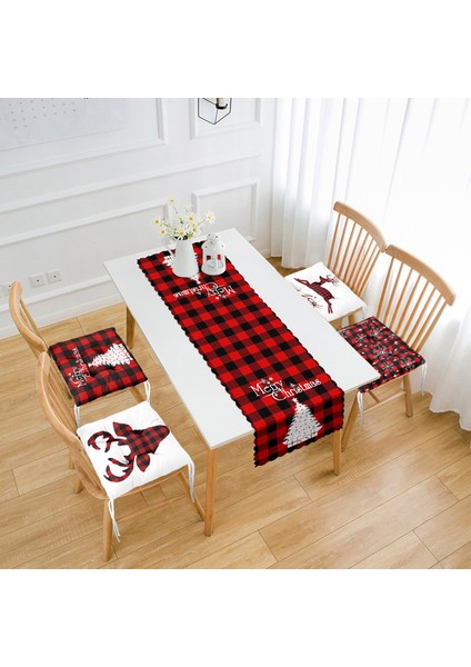 Mery Christmas Yılbaşı Tasarımlı 4 Pofidik Sandalye Minderi ve 1 Runner Seti