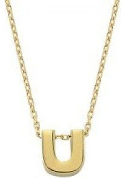 Zincirli Altın U Harf Taşsız Kolye