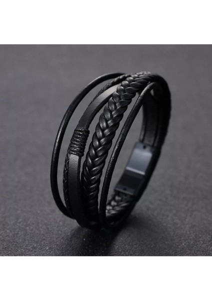 Erkek Deri Manyetik Toka Örgülü Bileklik