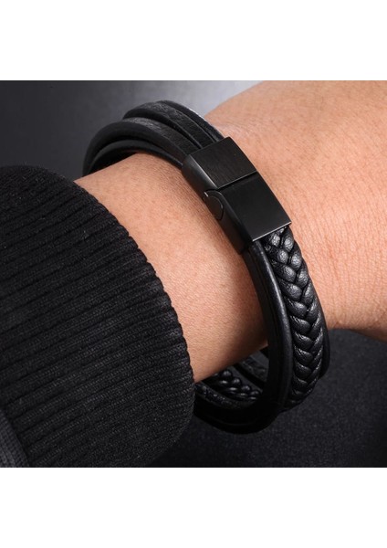 Erkek Deri Manyetik Toka Örgülü Bileklik modelleri