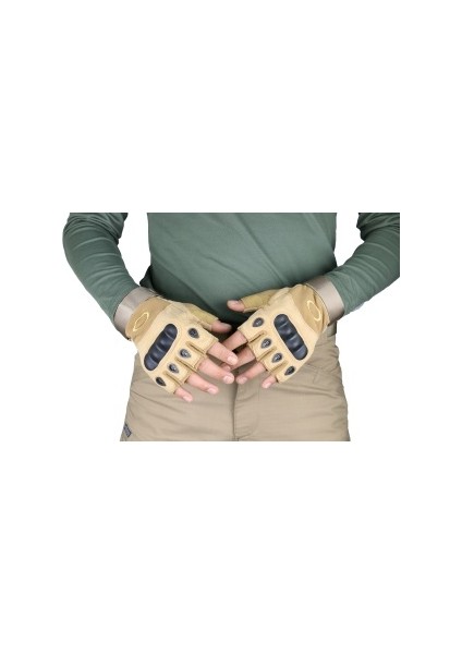 Kemikli Yarım Tactical Eldiven (Bej Renk)