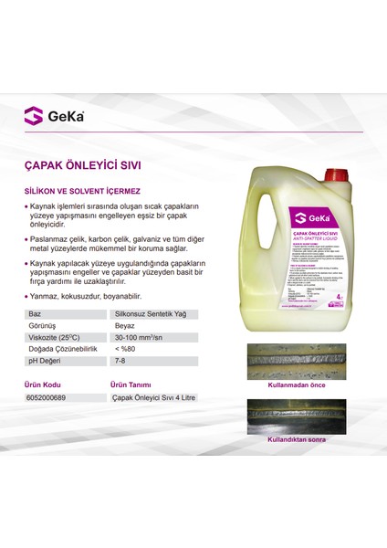 Çapak Önleyici Sıvı 4 Lt Geka