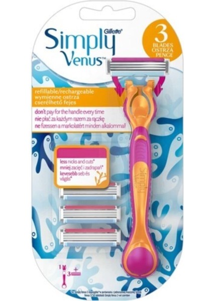 Gillette Simply Venus3 Tıraş Makinesi + 3 Yedek Tıraş Bıçağı