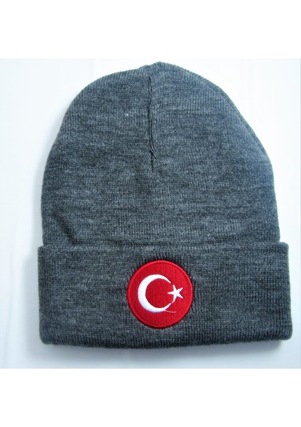 Salarticaret Gri Renk Bere Türk Bayraklı Kışlık Akrilik Bere