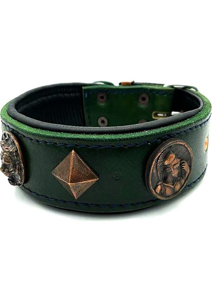 Kaplan Başlı Özel Tasarım Deri Köpek Tasması Koyu Yeşil Xl fiyatları