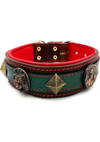 Haki Özel Tasarım Deri Köpek Tasması 48-63CM