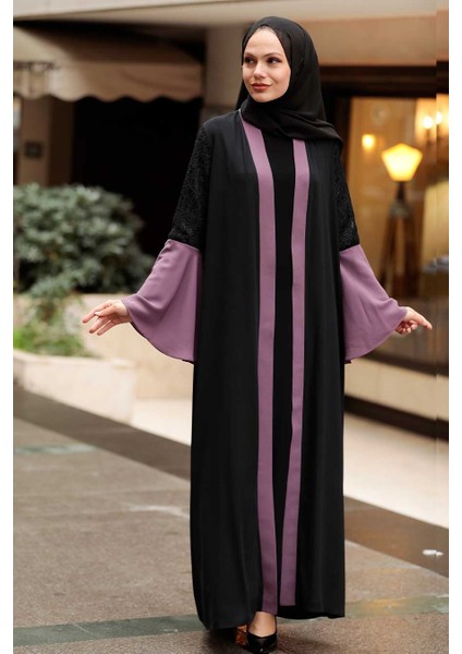 - Kolları Detaylı Koyu Gül Kurusu Tesettür Abaya 55510KGK fiyatları