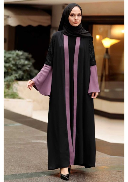 - Kolları Detaylı Koyu Gül Kurusu Tesettür Abaya 55510KGK modelleri