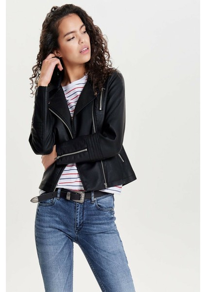 15153079 Biker B.beden Deri Ceket Black