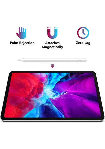 Apple iPad Mini 6. Nesil (2021) Uyumlu Avuç Içi Algılamayan Eğimle Çizim Kalınlığı Değişen Stylus Kalem
