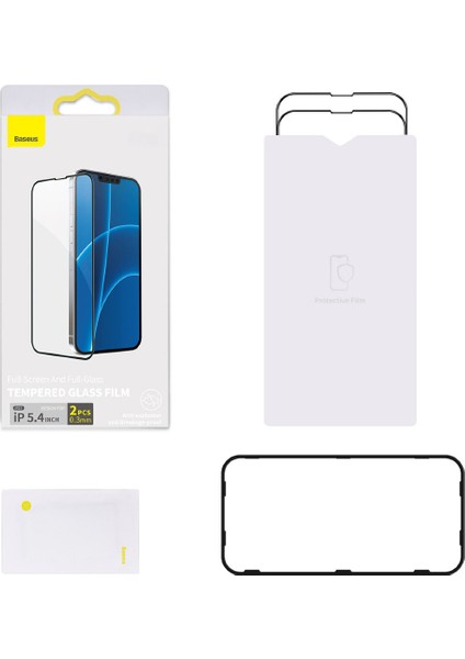 Apple iPhone 13 Mini 5.4" Tam Kaplar Siyah Çerçeveli Temperli Ekran Koruyucu Cam Filmi 0,3mm (2 Adet)