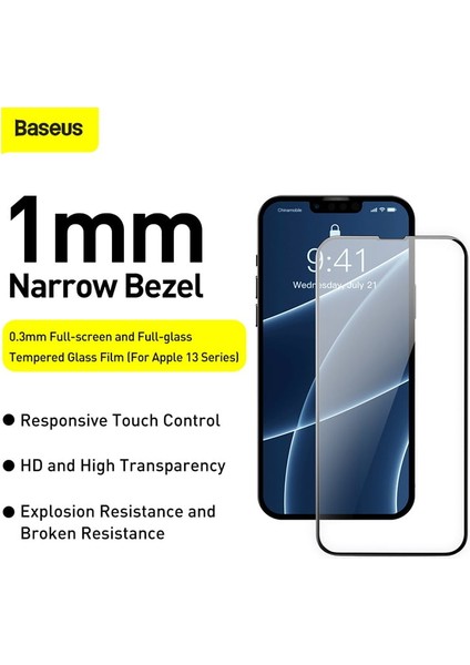 Apple iPhone 13 Mini 5.4" Tam Kaplar Siyah Çerçeveli Temperli Ekran Koruyucu Cam Filmi 0,3mm (2 Adet)