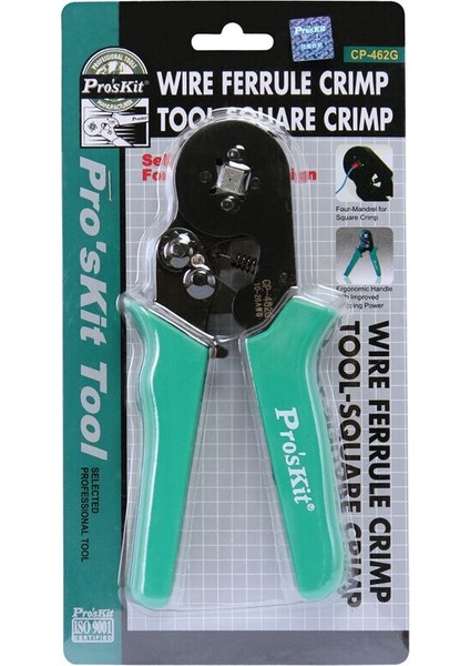 CP-462G Proskit Tel Yüksük Sıkma Pensesi Tool-Square Crimp (175MM)