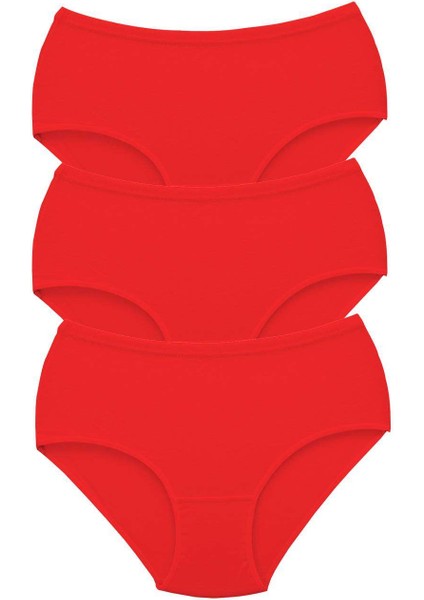 3 Adet Tutku Kadın Yüksek Bel Bato Kalın Lastik Külot Kırmızı