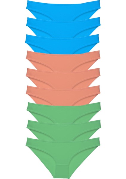 9 Adet Süper Eko Set Likralı Kadın Slip Külot Pudra Yeşil Mavi