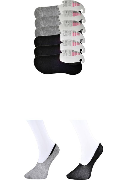 Siyah ve Gri Kadın Babet Çorap 6 Çift