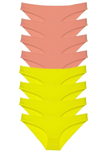 8 Adet Süper Eko Set Likralı Kadın Slip Külot Sarı Pudra