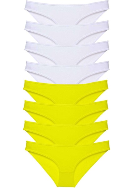8 Adet Süper Eko Set Likralı Kadın Slip Külot Sarı Beyaz