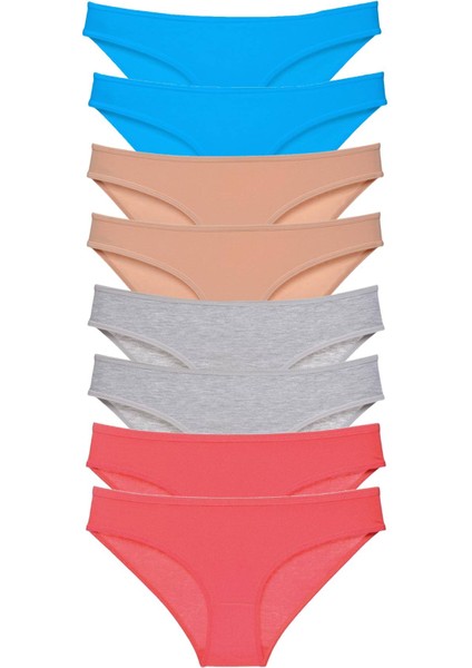 8 Adet Süper Eko Set Likralı Kadın Slip Külot Ten Gri Fuşya Mavi