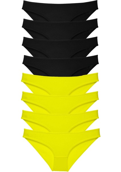 8 Adet Süper Eko Set Likralı Kadın Slip Külot Sarı Siyah