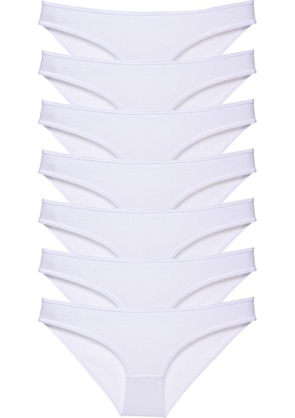 7 Adet Süper Eko Set Likralı Kadın Slip Külot Beyaz