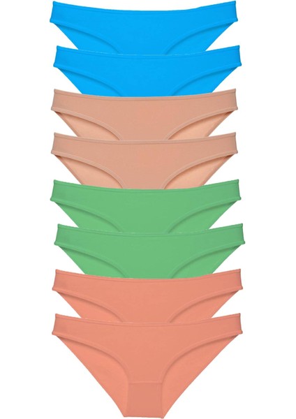 8 Adet Süper Eko Set Likralı Kadın Slip Külot Ten Pudra Yeşil Mavi